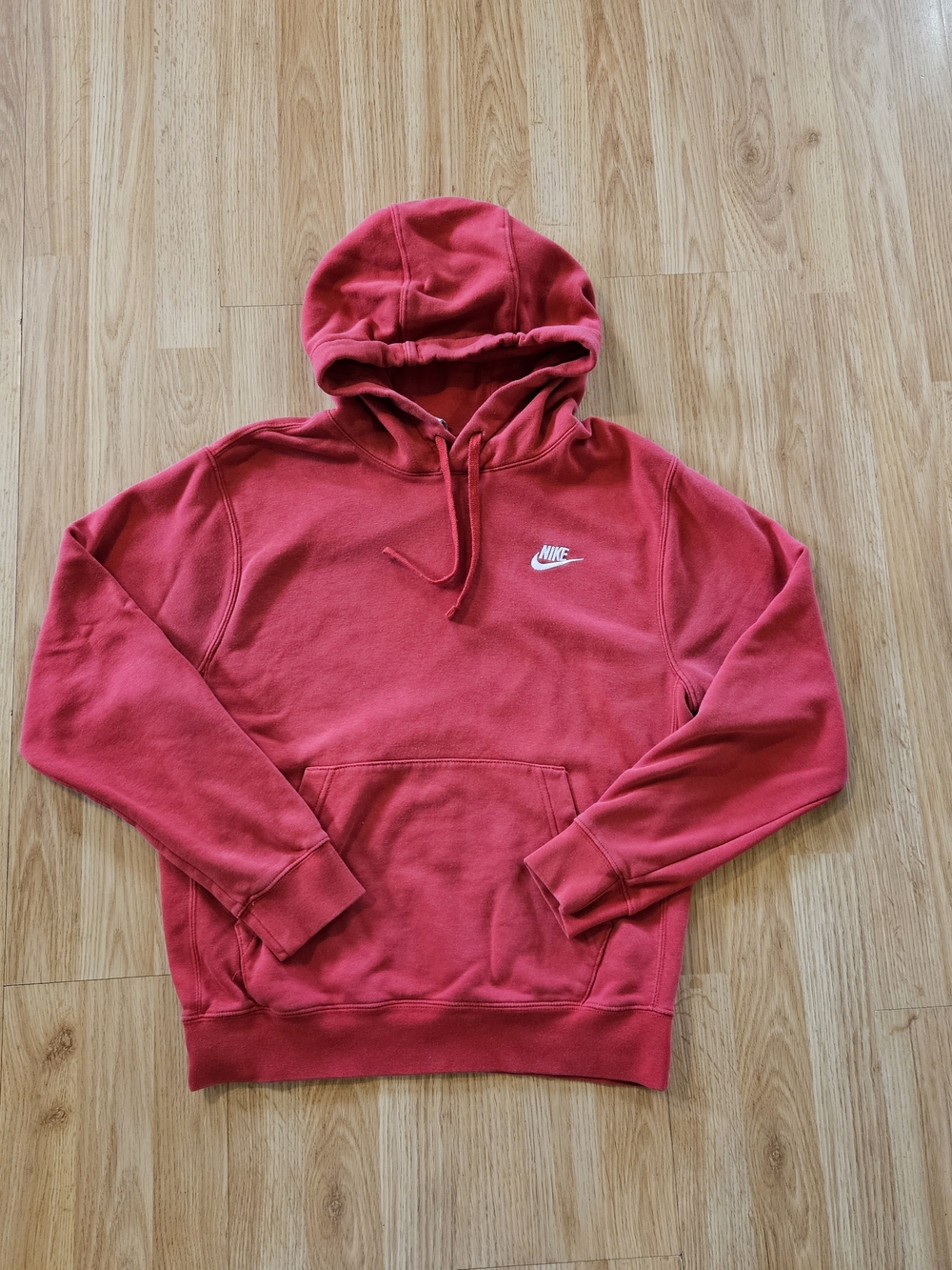 Nike Red Hooded Sweatshirt with White Embroidered Swoosh Size Small